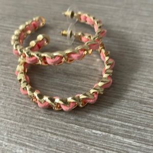 Pink leather and gold hoop earrings